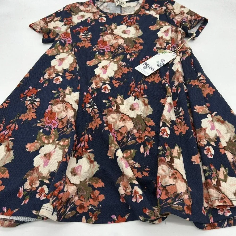 Show Me Your Mumu Women’s Small Navy Blue Floral Spring Short Sleeve Dress NWT